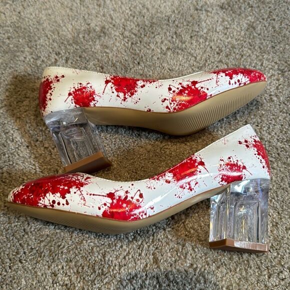 Reindee Lusion White Red Splatter Transparent Block Mid Heel RoundToe Size 5 NEW - Picture 5 of 14
